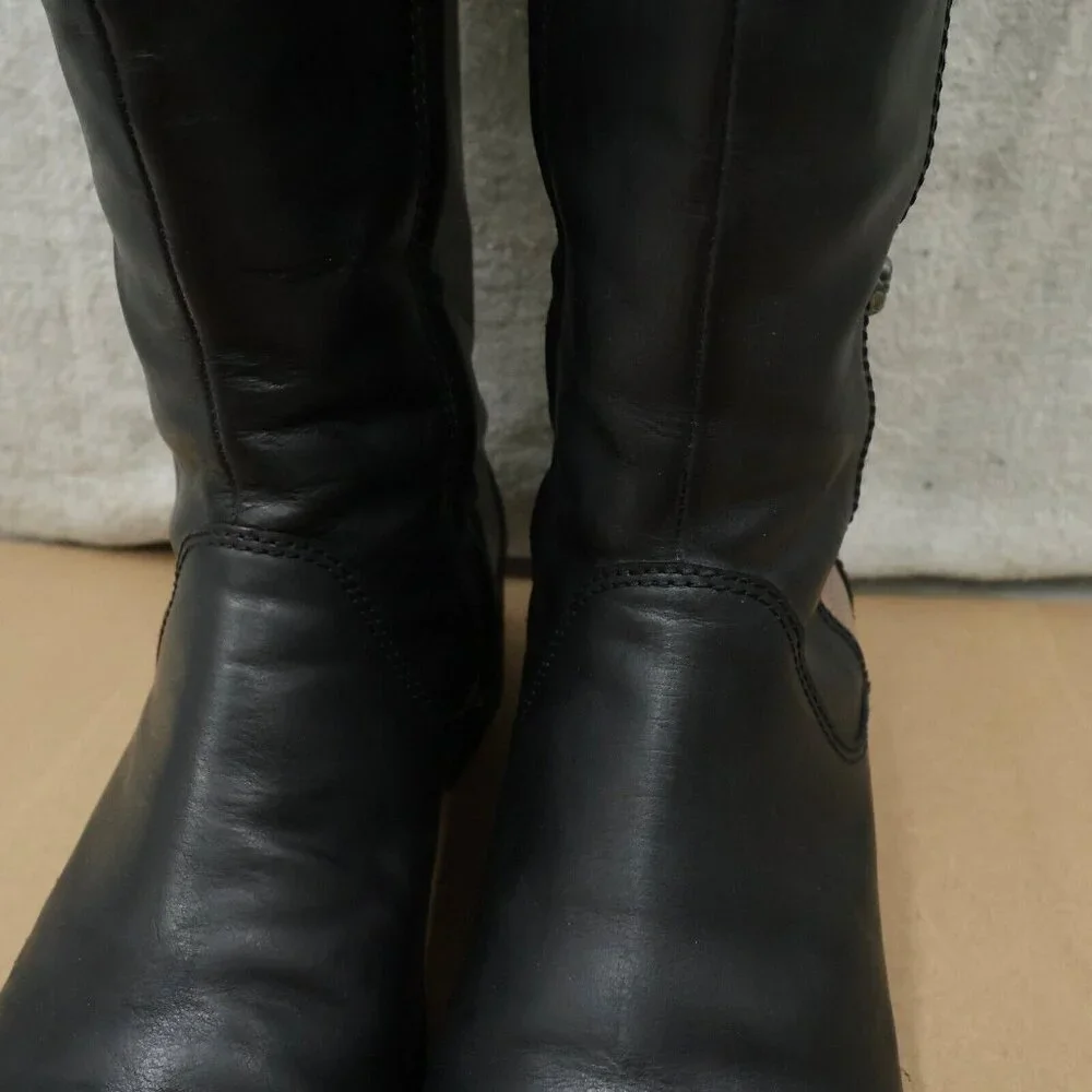 Salvia Womens Knee High Leather Boots Size 38 Black Rose Studs Decor Equestrian
